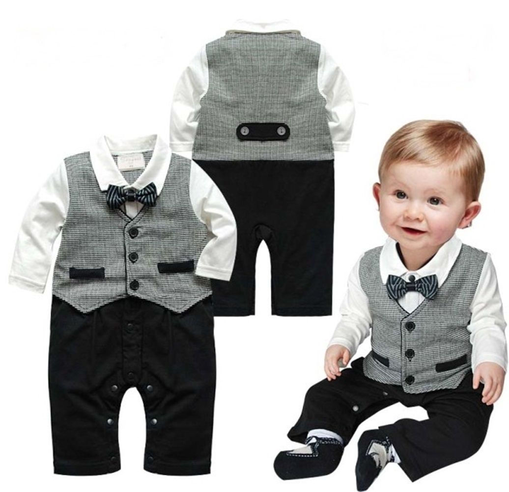 Free Bibs Baby Boy Wedding Tuxedo Suit Bowtie Romper Bodysuit Outfit